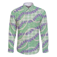 Pastel Green Hawaii Palaka Honohono Pikake Family Matching Off Shoulder Maxi Dress and Hawaiian Shirt Hawaiian Orchid Lei Polynesian Pattern - Polynesian Pride