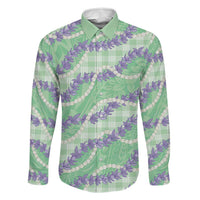Pastel Green Hawaii Palaka Honohono Pikake Family Matching Off Shoulder Maxi Dress and Hawaiian Shirt Hawaiian Orchid Lei Polynesian Pattern - Polynesian Pride