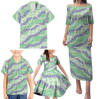 Pastel Green Hawaii Palaka Honohono Pikake Family Matching Puletasi and Hawaiian Shirt Hawaiian Orchid Lei Polynesian Pattern - Polynesian Pride