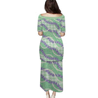 Pastel Green Hawaii Palaka Honohono Pikake Family Matching Puletasi and Hawaiian Shirt Hawaiian Orchid Lei Polynesian Pattern - Polynesian Pride