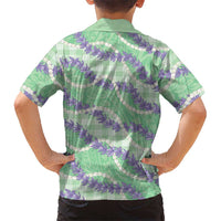 Pastel Green Hawaii Palaka Honohono Pikake Family Matching Short Sleeve Bodycon Dress and Hawaiian Shirt Hawaiian Orchid Lei Polynesian Pattern - Polynesian Pride