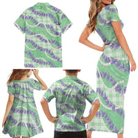 Pastel Green Hawaii Palaka Honohono Pikake Family Matching Short Sleeve Bodycon Dress and Hawaiian Shirt Hawaiian Orchid Lei Polynesian Pattern - Polynesian Pride