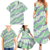 Pastel Green Hawaii Palaka Honohono Pikake Family Matching Summer Maxi Dress and Hawaiian Shirt Hawaiian Orchid Lei Polynesian Pattern - Polynesian Pride