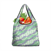 Pastel Green Hawaii Palaka Honohono Pikake Grocery Bag Hawaiian Orchid Lei Polynesian Pattern - Polynesian Pride