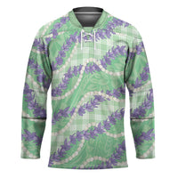 Pastel Green Hawaii Palaka Honohono Pikake Hockey Jersey Hawaiian Orchid Lei Polynesian Pattern - Polynesian Pride