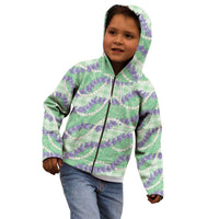 Pastel Green Hawaii Palaka Honohono Pikake Kid Hoodie Hawaiian Orchid Lei Polynesian Pattern - Polynesian Pride