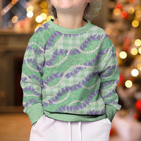 Pastel Green Hawaii Palaka Honohono Pikake Kid Ugly Christmas Sweater Hawaiian Orchid Lei Polynesian Pattern - Polynesian Pride