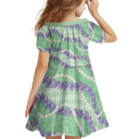 Pastel Green Hawaii Palaka Honohono Pikake Kid Short Sleeve Dress Hawaiian Orchid Lei Polynesian Pattern LT14 - Polynesian Pride