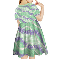 Pastel Green Hawaii Palaka Honohono Pikake Kid Short Sleeve Dress Hawaiian Orchid Lei Polynesian Pattern LT14 - Polynesian Pride