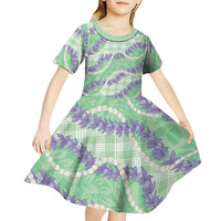 Pastel Green Hawaii Palaka Honohono Pikake Kid Short Sleeve Dress Hawaiian Orchid Lei Polynesian Pattern LT14 - Polynesian Pride