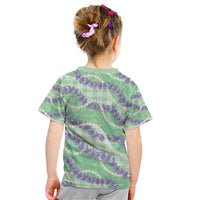 Pastel Green Hawaii Palaka Honohono Pikake Kid T Shirt Hawaiian Orchid Lei Polynesian Pattern - Polynesian Pride