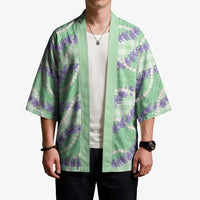 Pastel Green Hawaii Palaka Honohono Pikake Kimono Hawaiian Orchid Lei Polynesian Pattern - Polynesian Pride