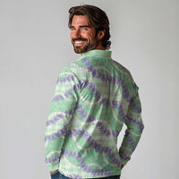 Pastel Green Hawaii Palaka Honohono Pikake Long Sleeve Polo Shirt Hawaiian Orchid Lei Polynesian Pattern - Polynesian Pride