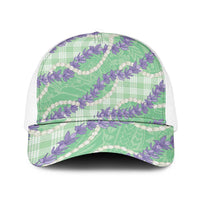 Pastel Green Hawaii Palaka Honohono Pikake Mesh Trucker Cap Hawaiian Orchid Lei Polynesian Pattern - Polynesian Pride