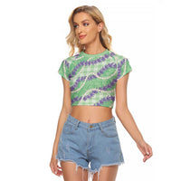 Pastel Green Hawaii Palaka Honohono Pikake Raglan Cropped T Shirt Hawaiian Orchid Lei Polynesian Pattern LT14 Female Pastel Green - Polynesian Pride
