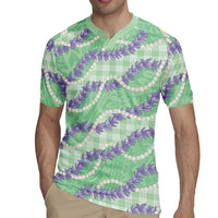 Pastel Green Hawaii Palaka Honohono Pikake Rugby Jersey Hawaiian Orchid Lei Polynesian Pattern - Polynesian Pride