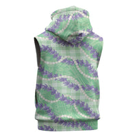 Pastel Green Hawaii Palaka Honohono Pikake Sleeveless Hoodie Hawaiian Orchid Lei Polynesian Pattern - Polynesian Pride