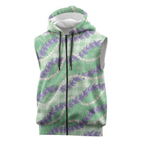 Pastel Green Hawaii Palaka Honohono Pikake Sleeveless Zip Hoodie Hawaiian Orchid Lei Polynesian Pattern LT14 Pastel Green - Polynesian Pride