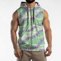 Pastel Green Hawaii Palaka Honohono Pikake Sleeveless Zip Hoodie Hawaiian Orchid Lei Polynesian Pattern LT14 - Polynesian Pride