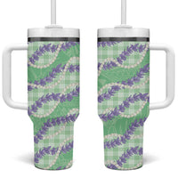 Pastel Green Hawaii Palaka Honohono Pikake Tumbler With Handle Hawaiian Orchid Lei Polynesian Pattern - Polynesian Pride
