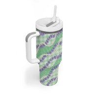 Pastel Green Hawaii Palaka Honohono Pikake Tumbler With Handle Hawaiian Orchid Lei Polynesian Pattern - Polynesian Pride