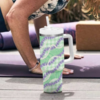 Pastel Green Hawaii Palaka Honohono Pikake Tumbler With Handle Hawaiian Orchid Lei Polynesian Pattern - Polynesian Pride