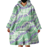 Pastel Green Hawaii Palaka Honohono Pikake Wearable Blanket Hoodie Hawaiian Orchid Lei Polynesian Pattern - Polynesian Pride