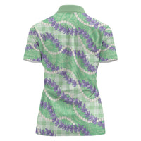 Pastel Green Hawaii Palaka Honohono Pikake Women Polo Shirt Hawaiian Orchid Lei Polynesian Pattern - Polynesian Pride