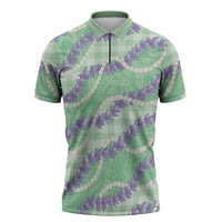 Pastel Green Hawaii Palaka Honohono Pikake Zipper Polo Shirt Hawaiian Orchid Lei Polynesian Pattern LT14 Pastel Green - Polynesian Pride