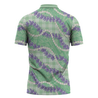 Pastel Green Hawaii Palaka Honohono Pikake Zipper Polo Shirt Hawaiian Orchid Lei Polynesian Pattern LT14 - Polynesian Pride