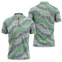 Pastel Green Hawaii Palaka Honohono Pikake Zipper Polo Shirt Hawaiian Orchid Lei Polynesian Pattern LT14 - Polynesian Pride