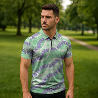 Pastel Green Hawaii Palaka Honohono Pikake Zipper Polo Shirt Hawaiian Orchid Lei Polynesian Pattern LT14 - Polynesian Pride