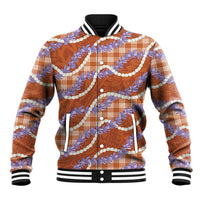 Orange Hawaii Palaka Honohono Pikake Baseball Jacket Hawaiian Orchid Lei Polynesian Pattern - Polynesian Pride