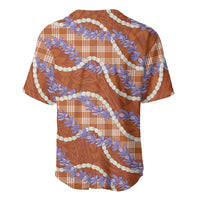 Orange Hawaii Palaka Honohono Pikake Baseball Jersey Hawaiian Orchid Lei Polynesian Pattern - Polynesian Pride