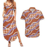 Orange Hawaii Palaka Honohono Pikake Couples Matching Summer Maxi Dress and Hawaiian Shirt Hawaiian Orchid Lei Polynesian Pattern - Polynesian Pride