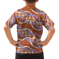 Orange Hawaii Palaka Honohono Pikake Family Matching Off The Shoulder Long Sleeve Dress and Hawaiian Shirt Hawaiian Orchid Lei Polynesian Pattern - Polynesian Pride