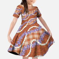Orange Hawaii Palaka Honohono Pikake Family Matching Off The Shoulder Long Sleeve Dress and Hawaiian Shirt Hawaiian Orchid Lei Polynesian Pattern - Polynesian Pride
