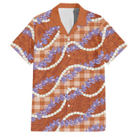 Orange Hawaii Palaka Honohono Pikake Family Matching Off The Shoulder Long Sleeve Dress and Hawaiian Shirt Hawaiian Orchid Lei Polynesian Pattern - Polynesian Pride