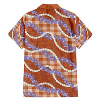 Orange Hawaii Palaka Honohono Pikake Family Matching Off The Shoulder Long Sleeve Dress and Hawaiian Shirt Hawaiian Orchid Lei Polynesian Pattern - Polynesian Pride