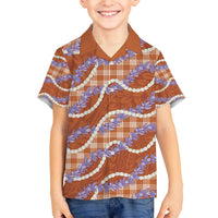 Orange Hawaii Palaka Honohono Pikake Family Matching Off The Shoulder Long Sleeve Dress and Hawaiian Shirt Hawaiian Orchid Lei Polynesian Pattern - Polynesian Pride