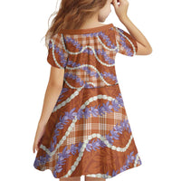 Orange Hawaii Palaka Honohono Pikake Family Matching Off Shoulder Short Dress and Hawaiian Shirt Hawaiian Orchid Lei Polynesian Pattern - Polynesian Pride