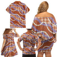 Orange Hawaii Palaka Honohono Pikake Family Matching Off Shoulder Short Dress and Hawaiian Shirt Hawaiian Orchid Lei Polynesian Pattern - Polynesian Pride