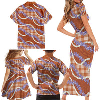 Orange Hawaii Palaka Honohono Pikake Family Matching Short Sleeve Bodycon Dress and Hawaiian Shirt Hawaiian Orchid Lei Polynesian Pattern - Polynesian Pride