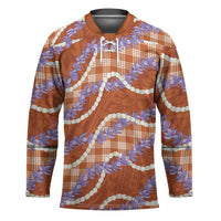 Orange Hawaii Palaka Honohono Pikake Hockey Jersey Hawaiian Orchid Lei Polynesian Pattern - Polynesian Pride