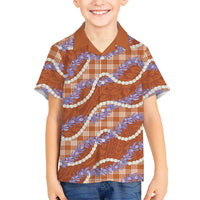 Orange Hawaii Palaka Honohono Pikake Kid Hawaiian Shirt Hawaiian Orchid Lei Polynesian Pattern LT14 Kid Orange - Polynesian Pride