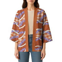 Orange Hawaii Palaka Honohono Pikake Kimono Hawaiian Orchid Lei Polynesian Pattern - Polynesian Pride