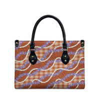 Orange Hawaii Palaka Honohono Pikake Leather Bag Hawaiian Orchid Lei Polynesian Pattern - Polynesian Pride
