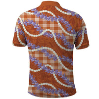 Orange Hawaii Palaka Honohono Pikake Polo Shirt Hawaiian Orchid Lei Polynesian Pattern LT14 - Polynesian Pride