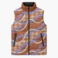 Orange Hawaii Palaka Honohono Pikake Sleeveless Puffer Jacket Hawaiian Orchid Lei Polynesian Pattern - Polynesian Pride