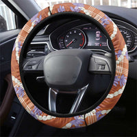 Orange Hawaii Palaka Honohono Pikake Steering Wheel Cover Hawaiian Orchid Lei Polynesian Pattern - Polynesian Pride